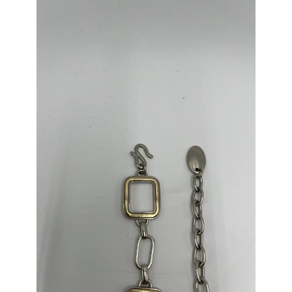Vintage‎ Silver Gold Tone Geometric Square Link Chain Belt Adjustable 24
